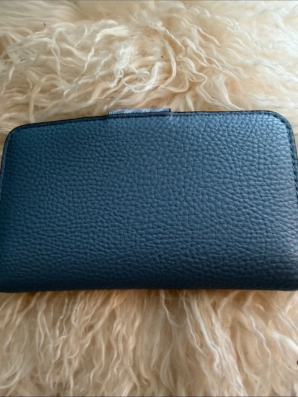 Michael Kors Slate Blue Pebbled Leather Continental Wallet with MK Snap